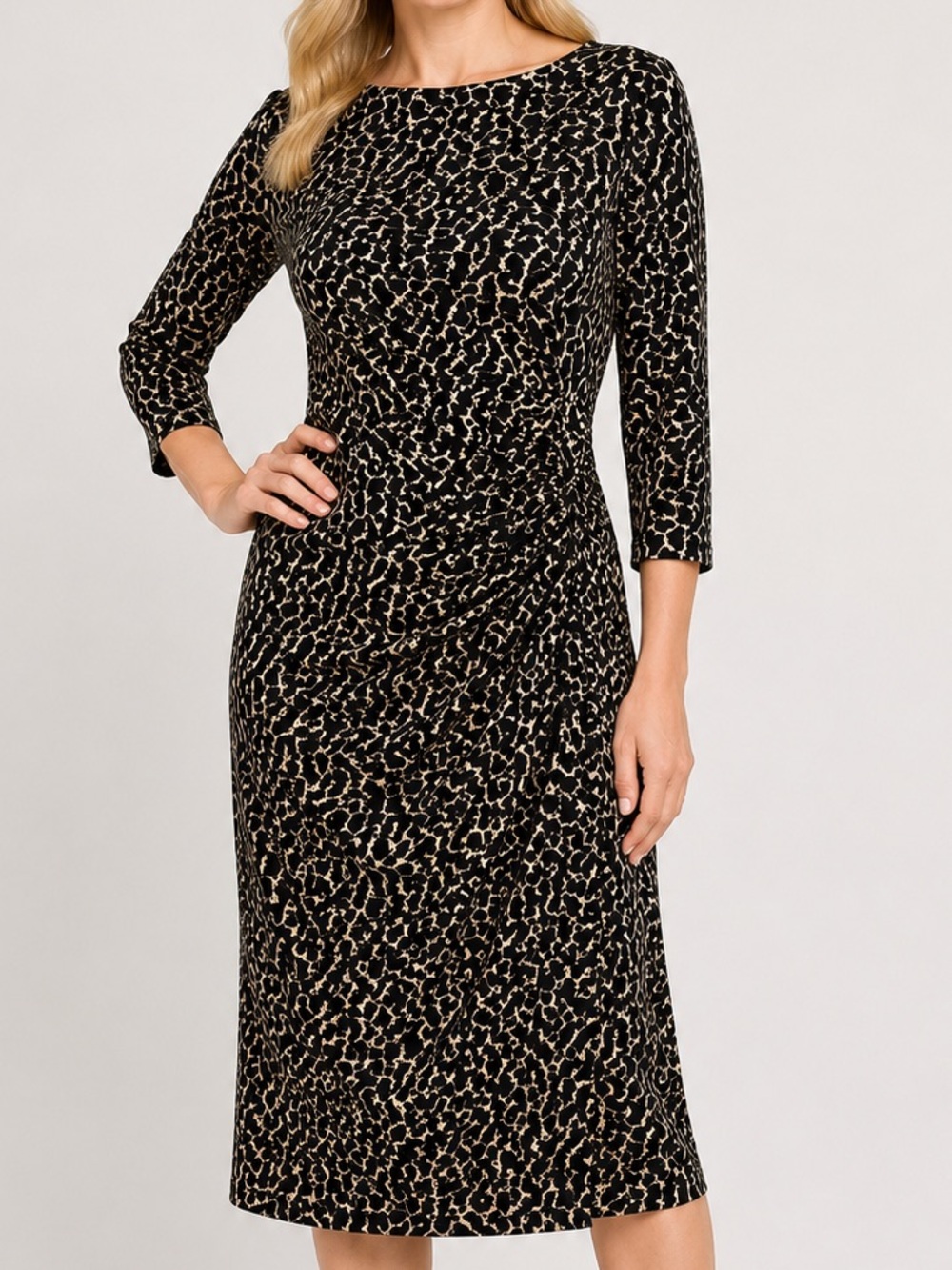 Lauren Ralph Lauren Leopard Print Ruched Sheath Dress Size 12